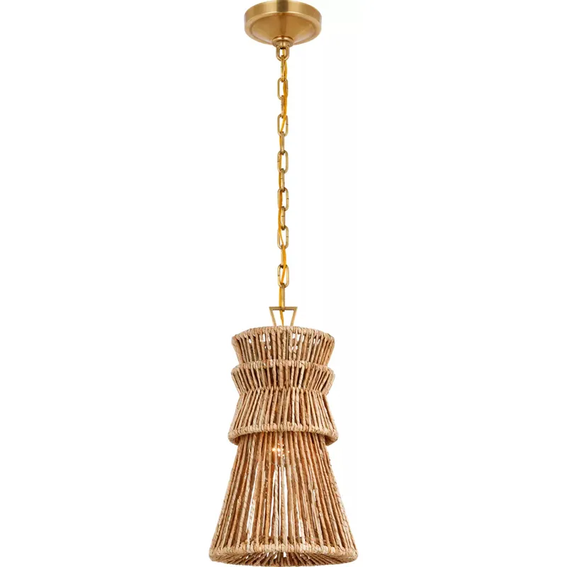 Chapman & Myers Antigua LED 10.5 inch Antique-Burnished Brass and Natural Abaca Pendant Ceiling Light