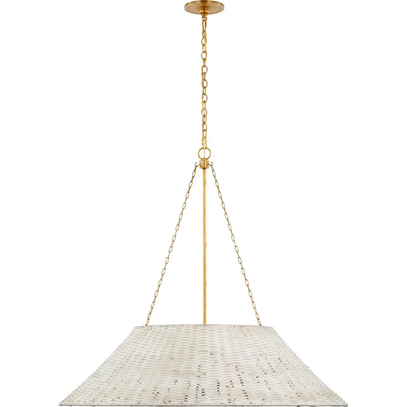 Marie Flanigan Corinne LED 36.25 inch Soft Brass Woven Hanging Shade Ceiling Light in White Wicker, Extra Large