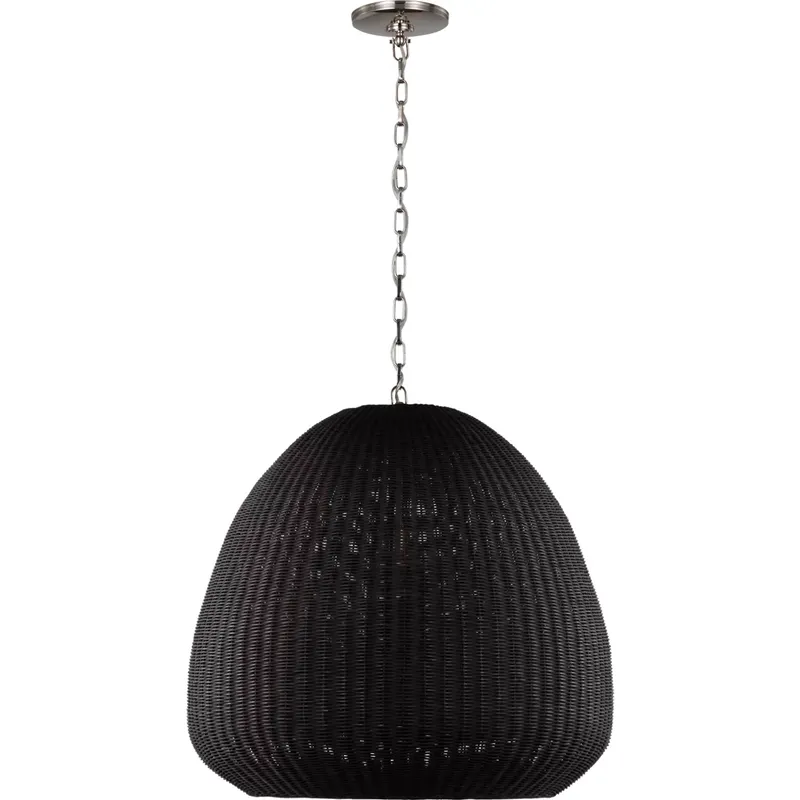 Chapman & Myers Kokomo LED 30 inch Polished Nickel Domed Pendant Ceiling Light in Charcoal Wicker