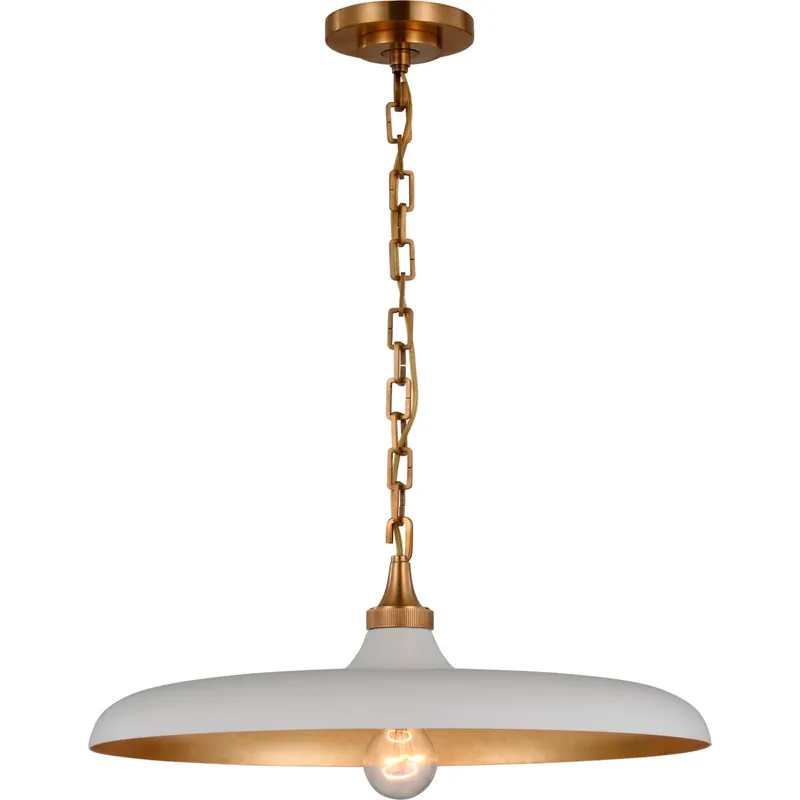 Thomas O'Brien Piatto LED 18 inch Hand-Rubbed Antique Brass Pendant Ceiling Light in Plaster White, Medium