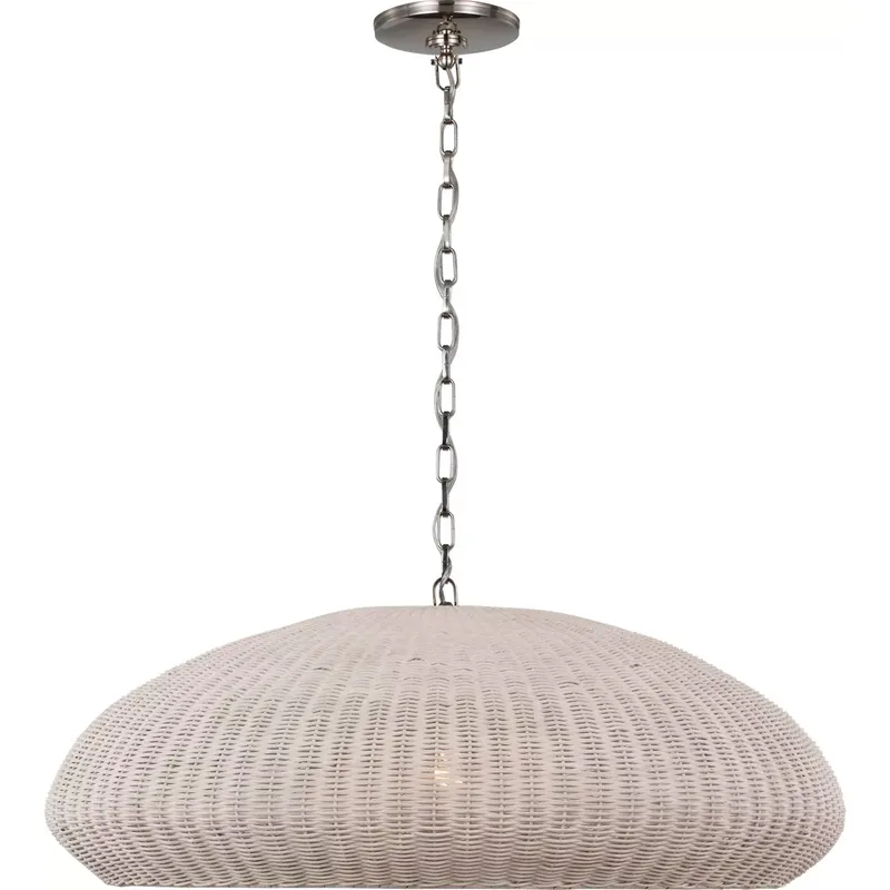 Chapman & Myers Kokomo LED 32 inch Polished Nickel Wide Pendant Ceiling Light in Chalk Wicker