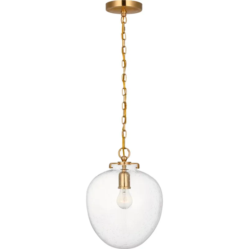 Thomas O'Brien Katie2 1 Light 10.5 inch Hand-Rubbed Antique Brass Acorn Pendant Ceiling Light in Seeded Glass