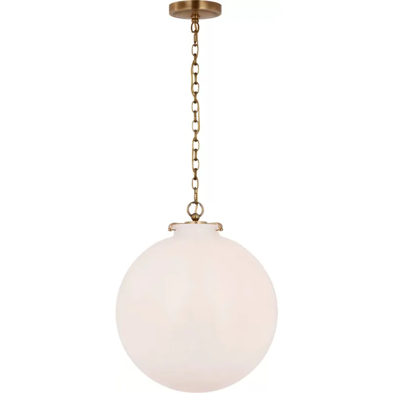 Thomas O'Brien Katie LED 16 inch Hand-Rubbed Antique Brass Globe Pendant Ceiling Light in White Glass, Large