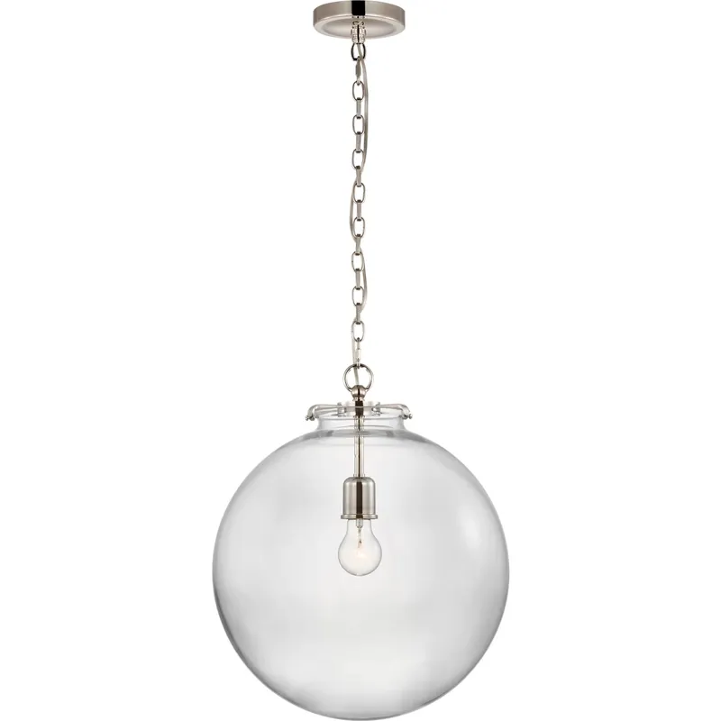 Thomas O'Brien Katie LED 16 inch Polished Nickel Globe Pendant Ceiling Light in Clear Glass, Large