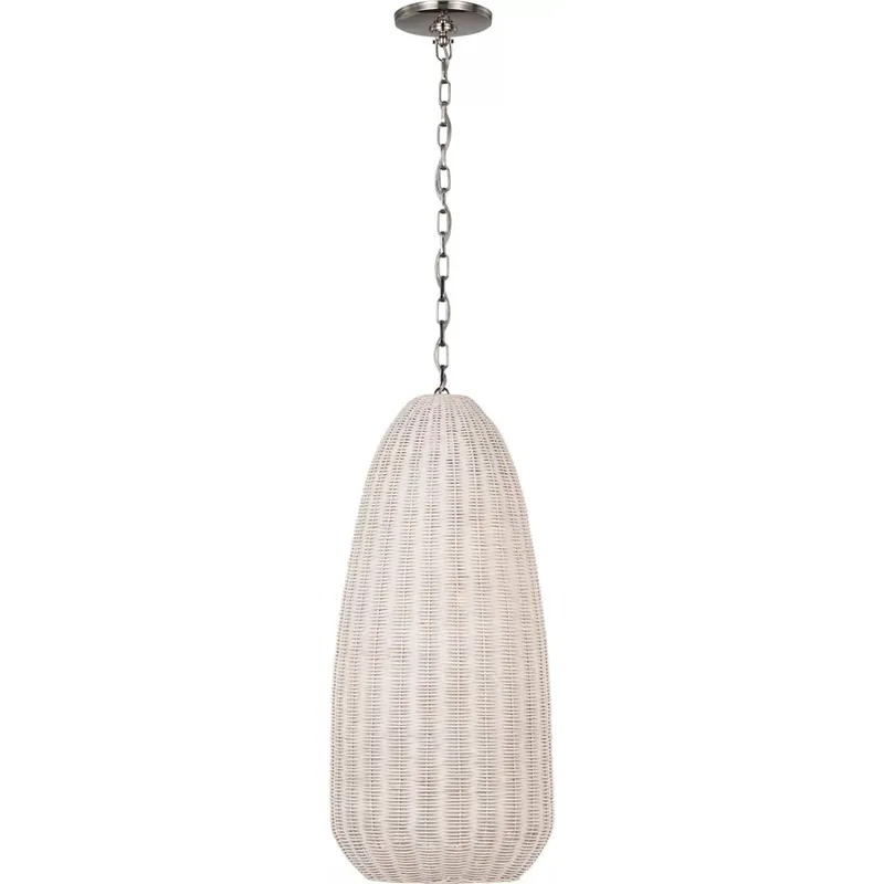 Chapman & Myers Kokomo LED 15 inch Polished Nickel Elongated Pendant Ceiling Light in Chalk Wicker