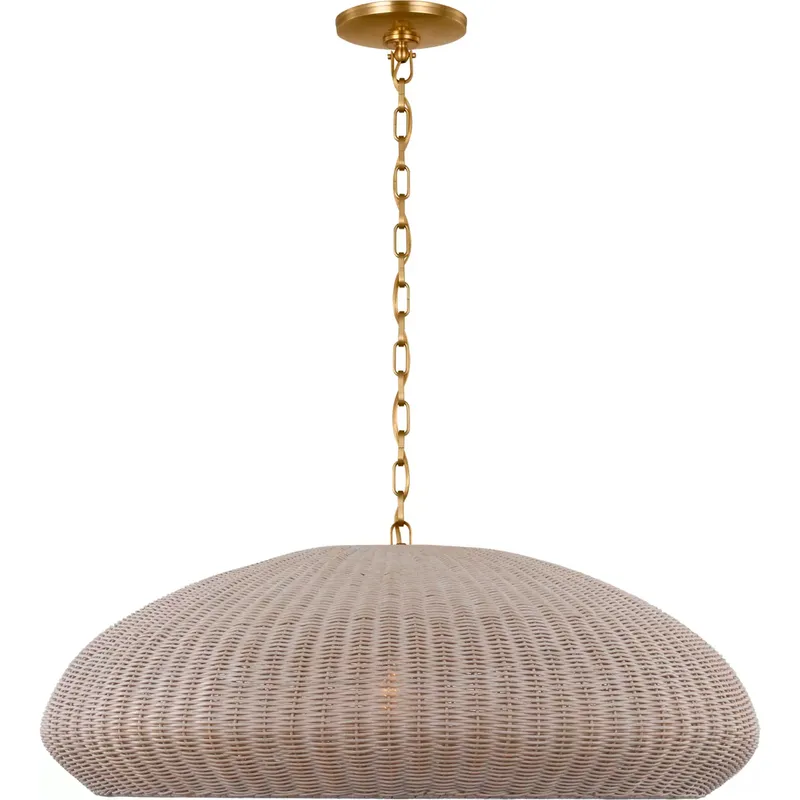 Chapman & Myers Kokomo LED 32 inch Antique-Burnished Brass Wide Pendant Ceiling Light in Ash Wicker