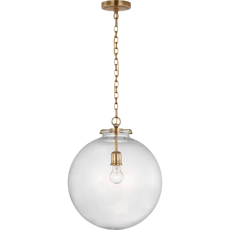 Thomas O'Brien Katie LED 16 inch Hand-Rubbed Antique Brass Globe Pendant Ceiling Light in Clear Glass, Large