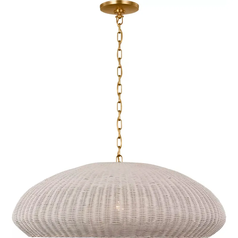 Chapman & Myers Kokomo LED 32 inch Antique-Burnished Brass Wide Pendant Ceiling Light in Chalk Wicker