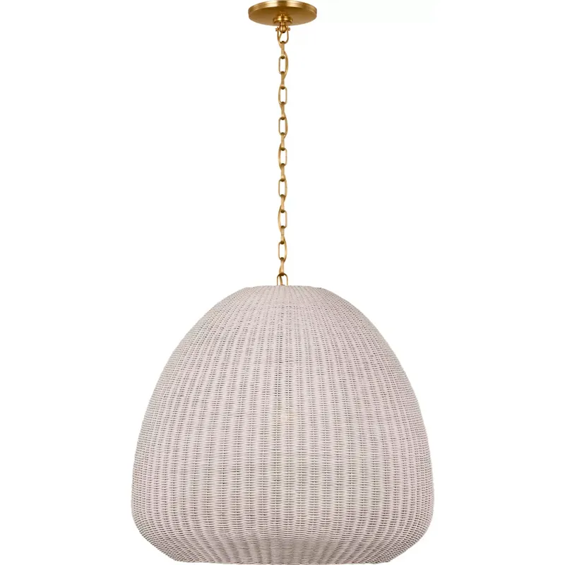 Chapman & Myers Kokomo LED 30 inch Antique-Burnished Brass Domed Pendant Ceiling Light in Chalk Wicker