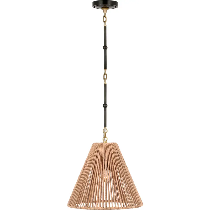 Thomas O'Brien Goodman 1 Light 15 inch Bronze and Hand-Rubbed Antique Brass Hanging Shade Ceiling Light in Natural Abaca, Small
