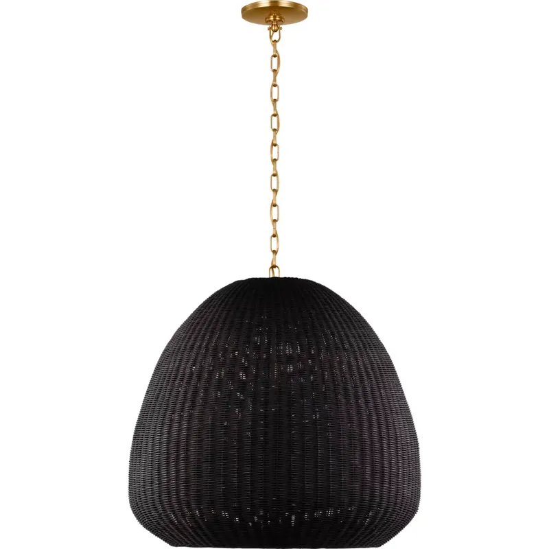 Chapman & Myers Kokomo LED 30 inch Antique-Burnished Brass Domed Pendant Ceiling Light in Charcoal Wicker