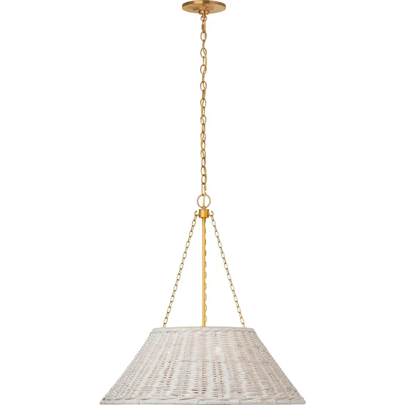 Marie Flanigan Corinne LED 24 inch Soft Brass Woven Hanging Shade Ceiling Light in White Wicker