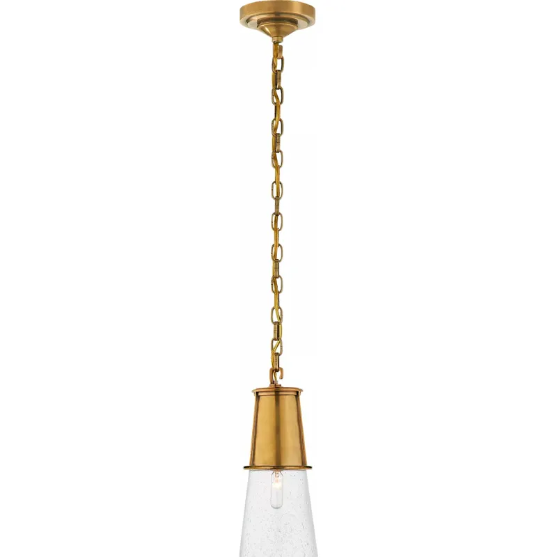 Thomas O'Brien Robinson 1 Light 4.75 inch Hand-Rubbed Antique Brass Pendant Ceiling Light in Seeded Glass, Small