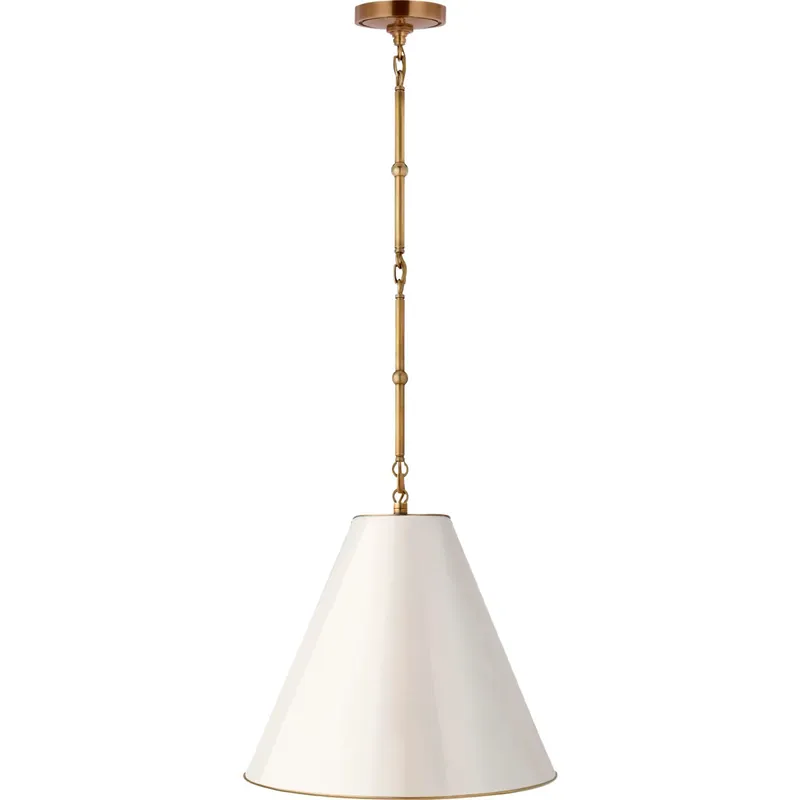 Thomas O'Brien Goodman 1 Light 15 inch Hand-Rubbed Antique Brass Hanging Shade Ceiling Light in Antique White, Small
