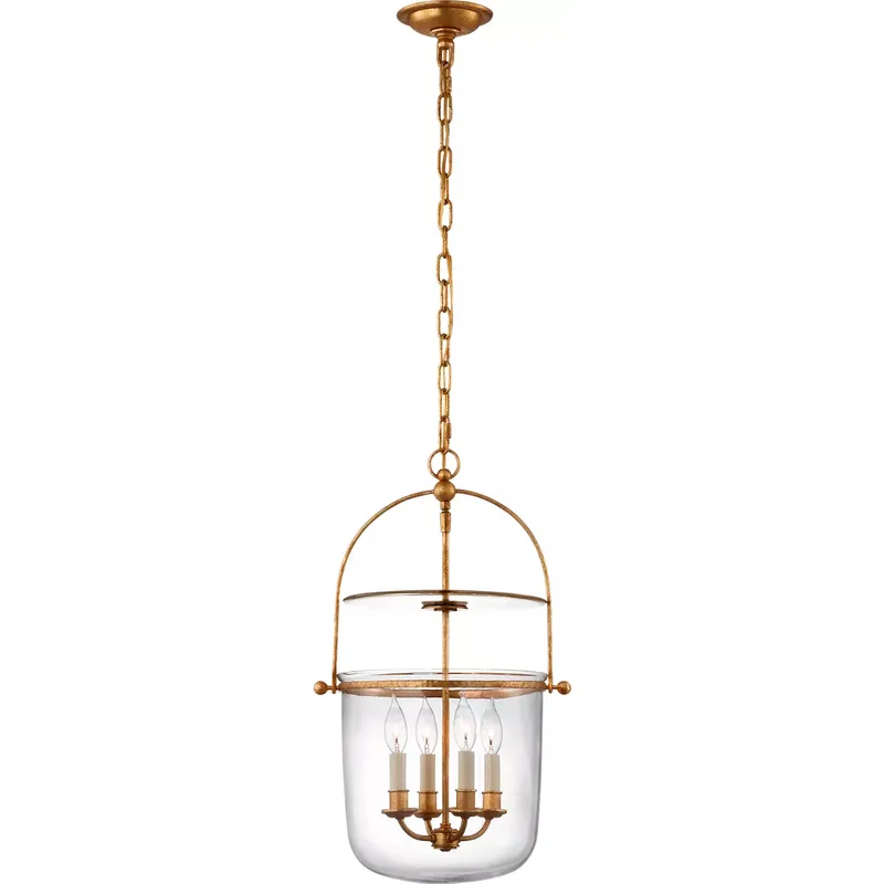 Chapman & Myers Lorford 4 Light 14 inch Gilded Iron Bell Lantern Ceiling Light in Clear Glass, Small
