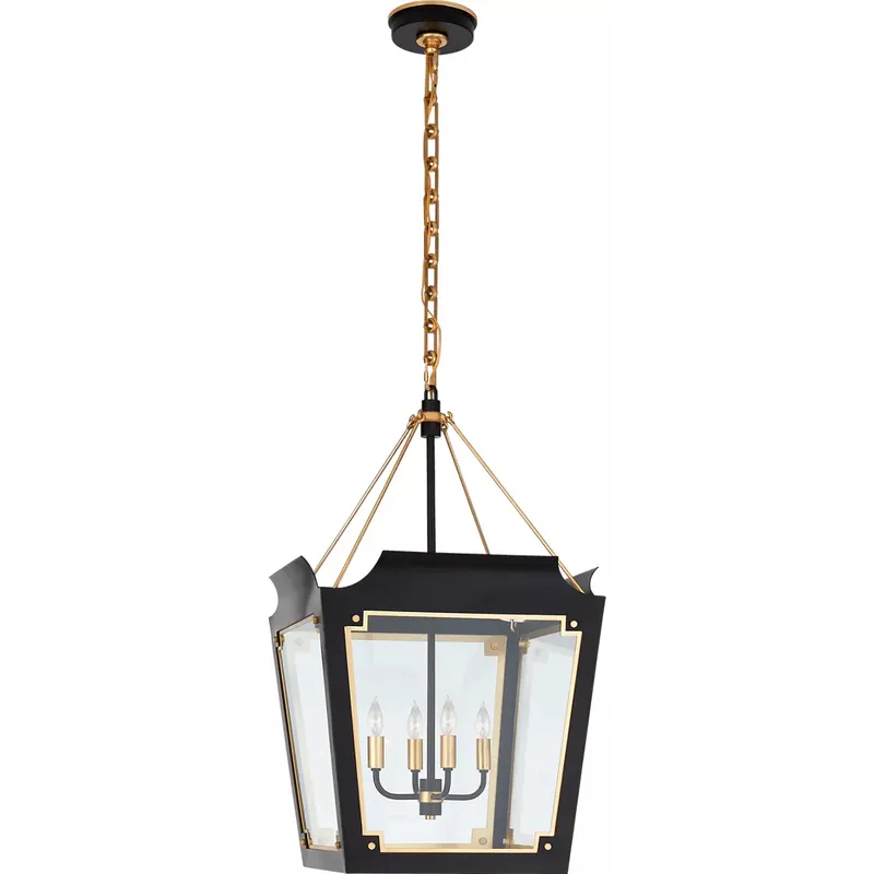 Julie Neill Caddo 4 Light 19 inch Matte Black with Gild Lantern Pendant Ceiling Light in Matte Black and Gild, Medium