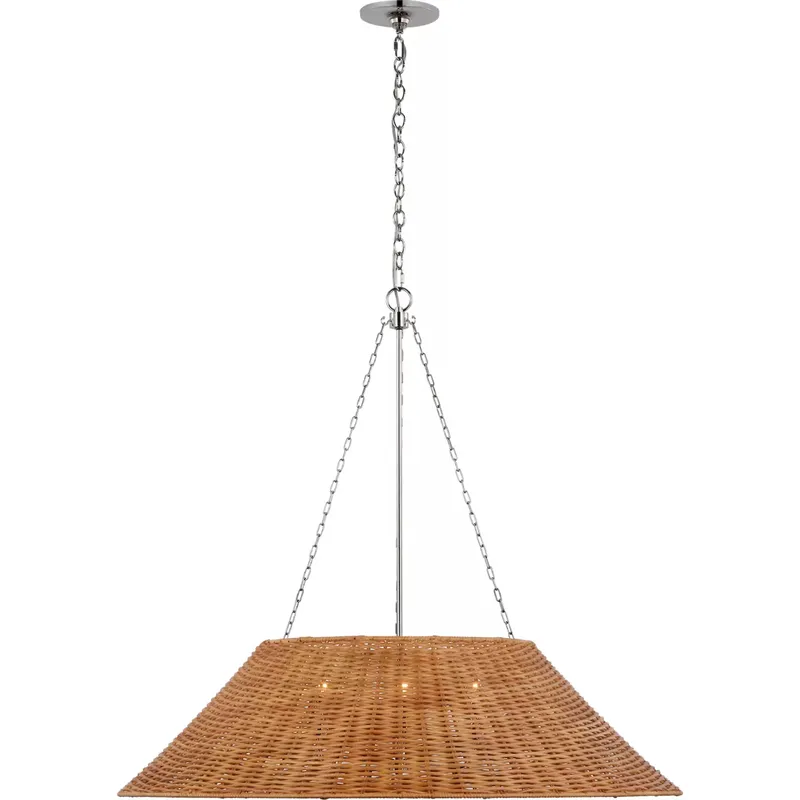Marie Flanigan Corinne LED 36.25 inch Polished Nickel Woven Hanging Shade Ceiling Light in Natural Wicker, Extra Large