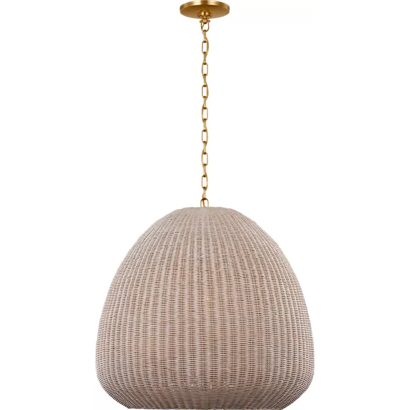 Chapman & Myers Kokomo LED 30 inch Antique-Burnished Brass Domed Pendant Ceiling Light in Ash Wicker