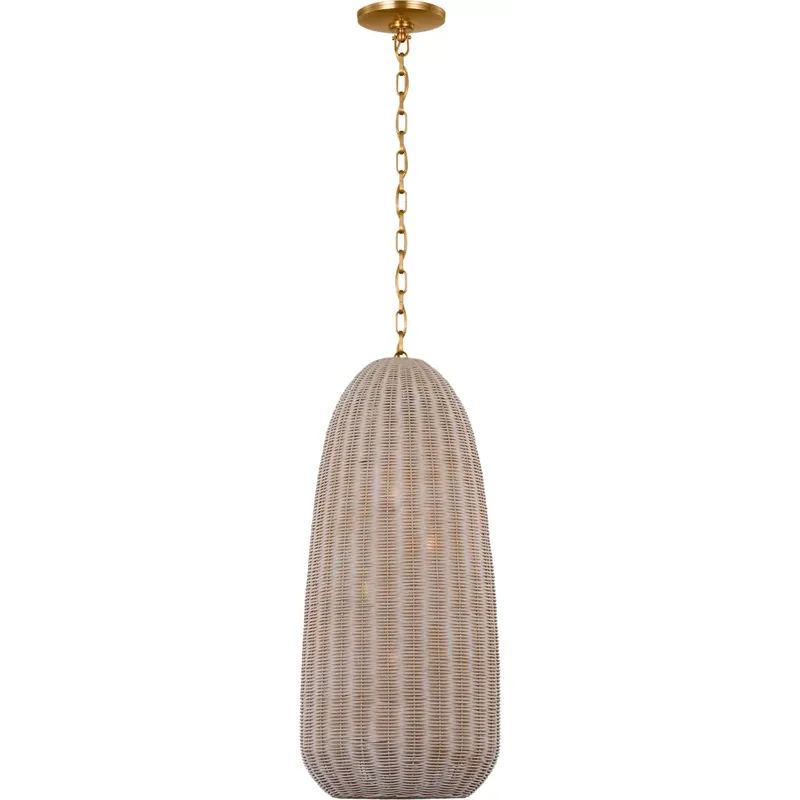Chapman & Myers Kokomo LED 15 inch Antique-Burnished Brass Elongated Pendant Ceiling Light in Ash Wicker
