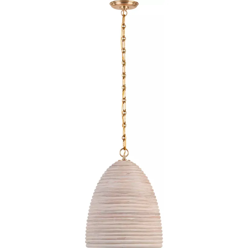 Suzanne Kasler Emerson LED 14 inch Hand-Rubbed Antique Brass Pendant Ceiling Light in Ash Rattan
