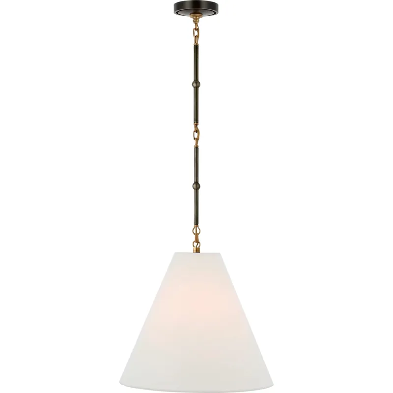 Thomas O'Brien Goodman 1 Light 15 inch Bronze with Antique Brass Hanging Shade Ceiling Light in Linen, Bronze and Hand-Rubbed Antique Brass, Small