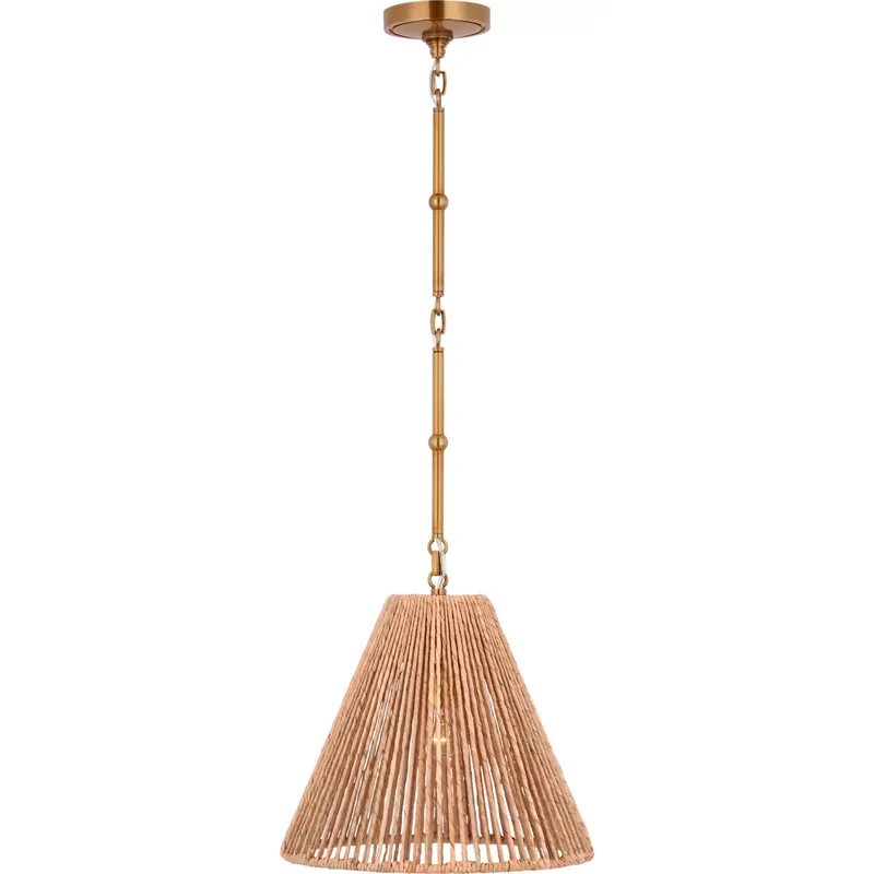 Thomas O'Brien Goodman 1 Light 15 inch Hand-Rubbed Antique Brass Hanging Shade Ceiling Light in Natural Abaca, Small
