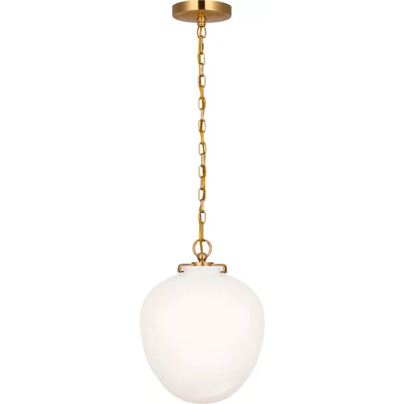 Thomas O'Brien Katie2 1 Light 10.5 inch Hand-Rubbed Antique Brass Acorn Pendant Ceiling Light in White Glass