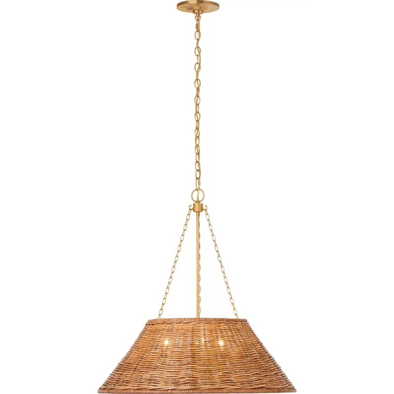 Marie Flanigan Corinne LED 24 inch Soft Brass Woven Hanging Shade Ceiling Light in Natural Wicker