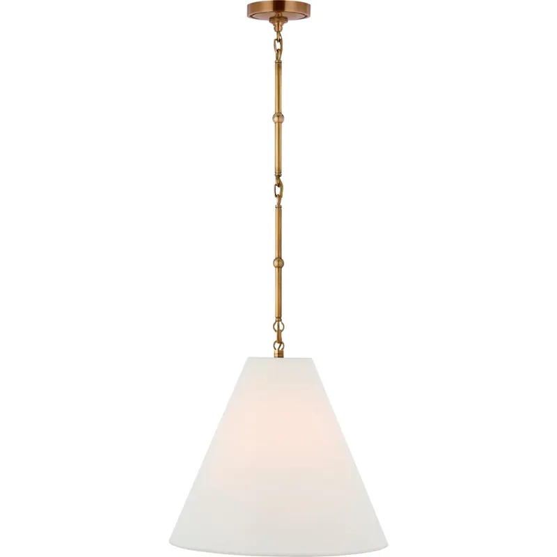 Thomas O'Brien Goodman 1 Light 15 inch Hand-Rubbed Antique Brass Hanging Shade Ceiling Light in Linen, Small