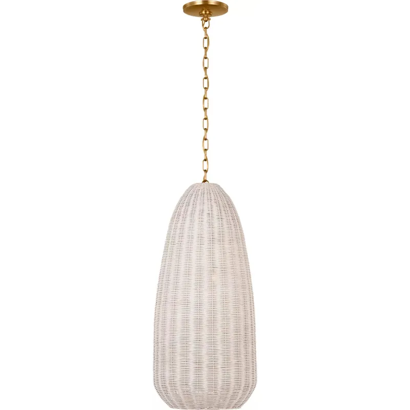 Chapman & Myers Kokomo LED 15 inch Antique-Burnished Brass Elongated Pendant Ceiling Light in Chalk Wicker