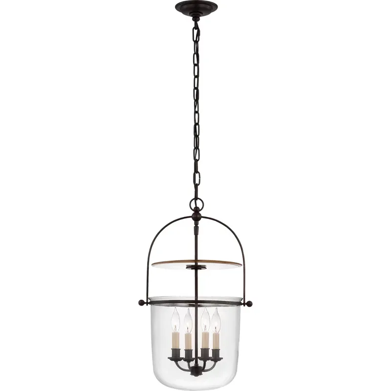 Chapman & Myers Lorford 4 Light 14 inch Aged Iron Bell Lantern Ceiling Light in Clear Glass, Small