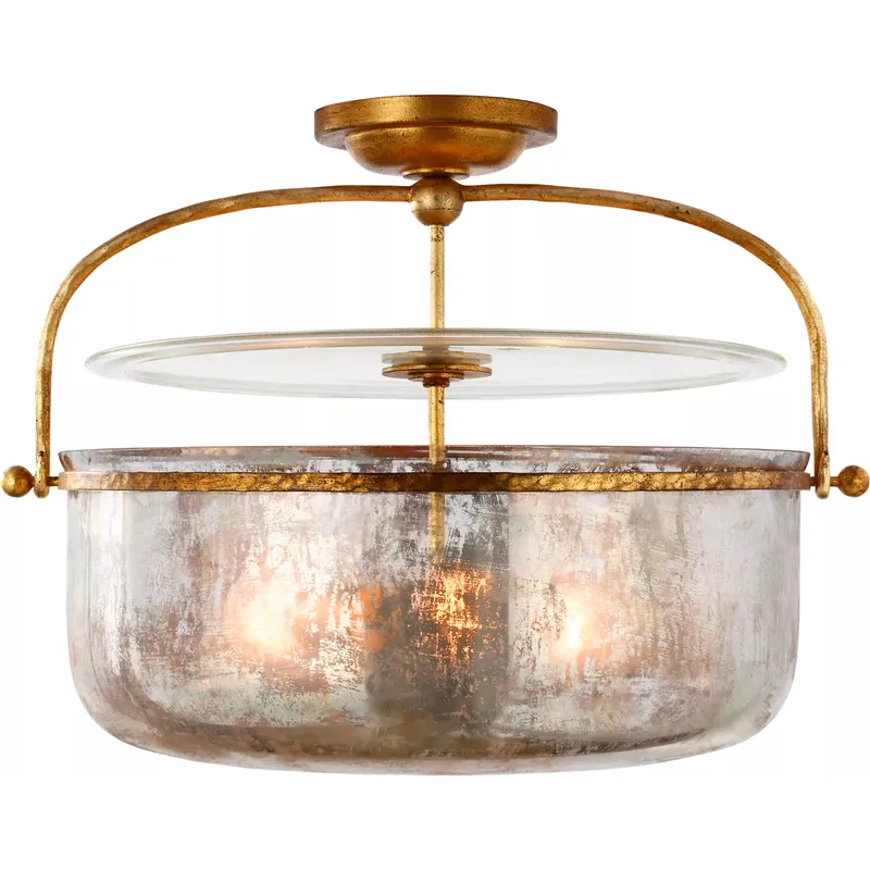 Chapman & Myers Lorford 3 Light 19.75 inch Gilded Iron Semi-Flush Lantern Ceiling Light in Mercury Glass, Medium
