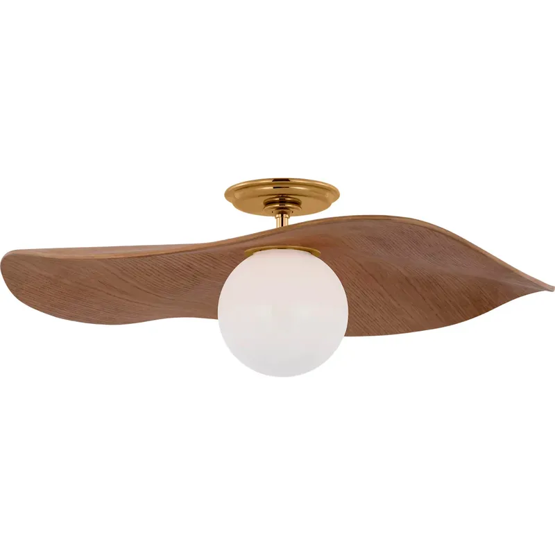 Windsor Smith Mahalo LED 22 inch Hand-Rubbed Antique Brass Semi-Flush Mount Ceiling Light in Natural Oak