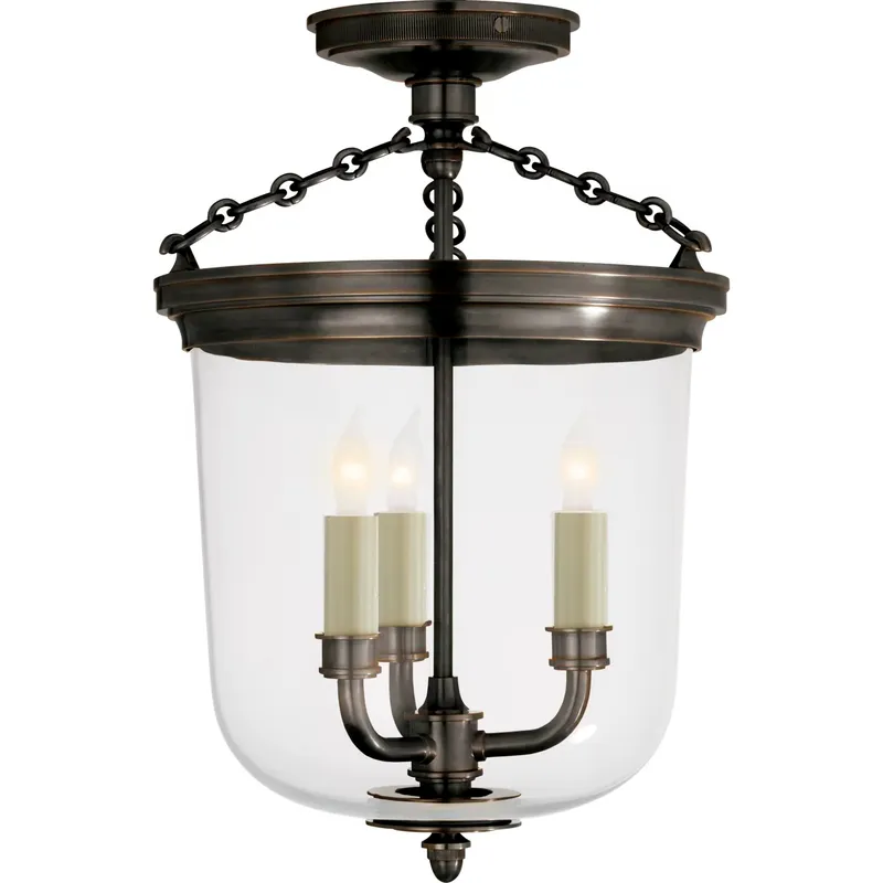 Thomas O'Brien Merchant 3 Light 11.25 inch Bronze Semi-Flush Mount Ceiling Light