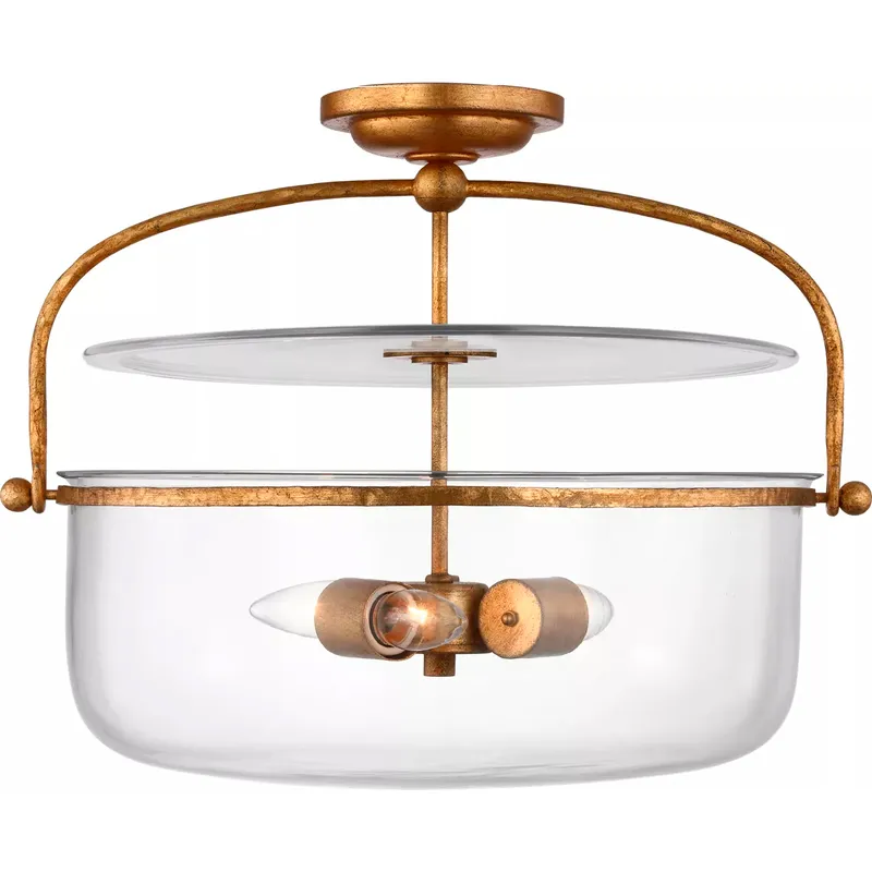 Chapman & Myers Lorford 3 Light 19.75 inch Gilded Iron Semi-Flush Lantern Ceiling Light in Clear Glass, Medium