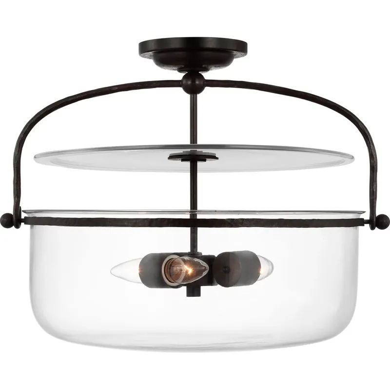 Chapman & Myers Lorford 3 Light 19.75 inch Aged Iron Semi-Flush Lantern Ceiling Light in Clear Glass, Medium