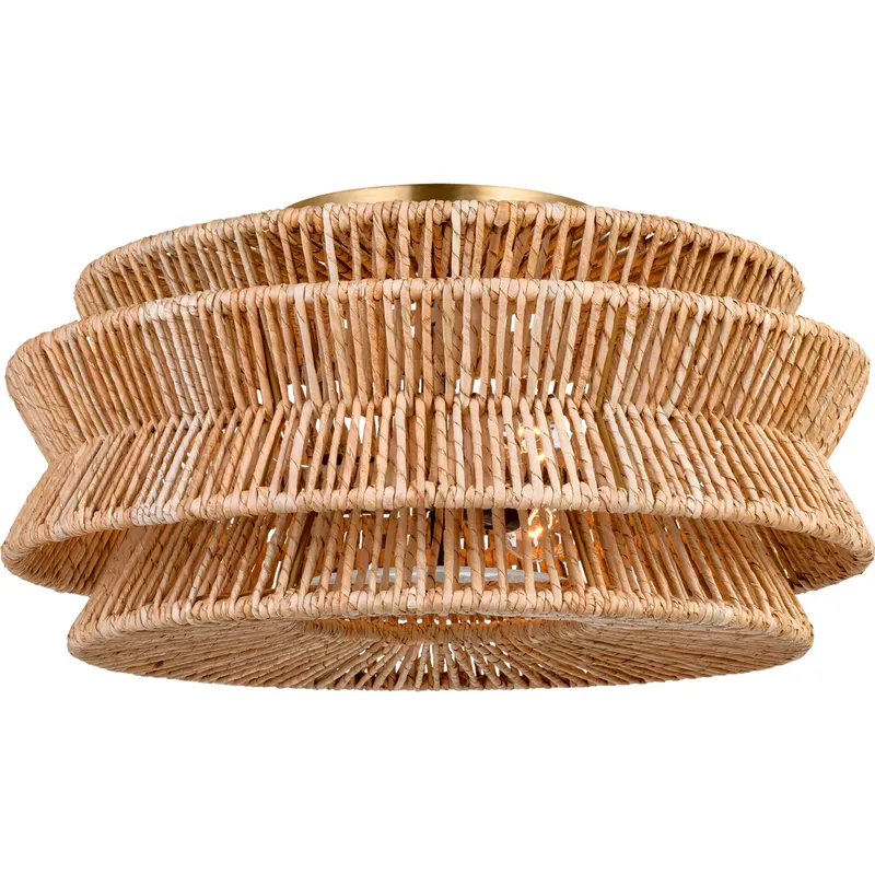 Chapman & Myers Antigua LED 23.25 inch Antique-Burnished Brass and Natural Abaca Semi-Flush Mount Ceiling Light, XL