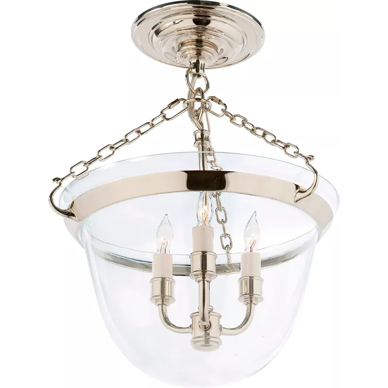 Chapman & Myers Country Bell Jar 3 Light 13 inch Polished Nickel Semi-Flush Mount Ceiling Light
