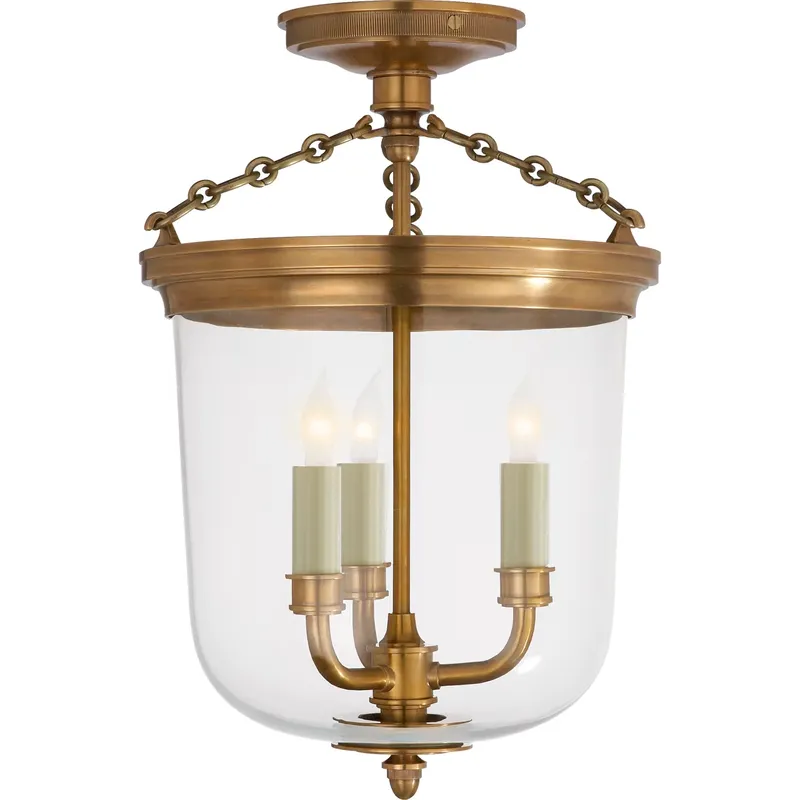 Thomas O'Brien Merchant 3 Light 11.25 inch Hand-Rubbed Antique Brass Semi-Flush Mount Ceiling Light
