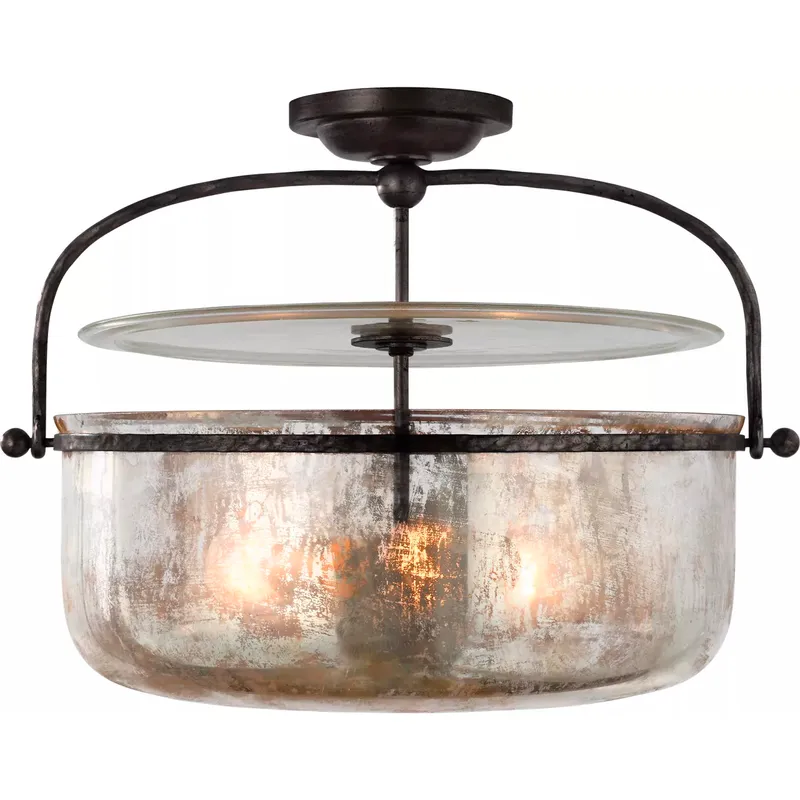Chapman & Myers Lorford 3 Light 19.75 inch Aged Iron Semi-Flush Lantern Ceiling Light in Mercury Glass, Medium