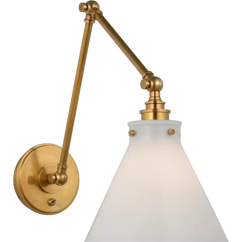 Chapman & Myers Parkington 15.5 inch 15 watt Antique-Burnished Brass Double Library Wall Light in White Glass
