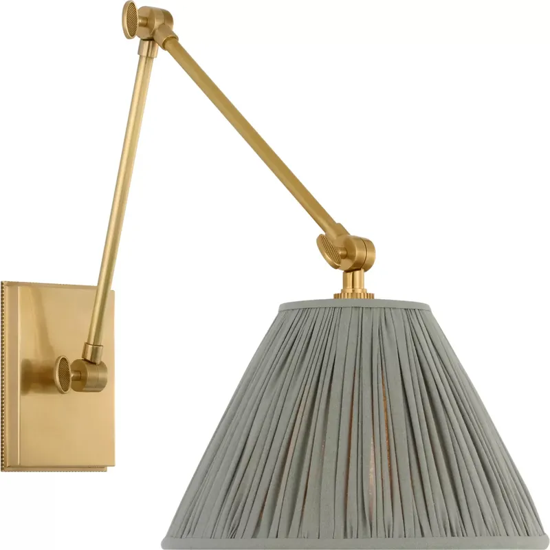 Marie Flanigan Wimberley LED 9 inch Soft Brass Double Arm Sconce Wall Light in Blue Linen Pleated