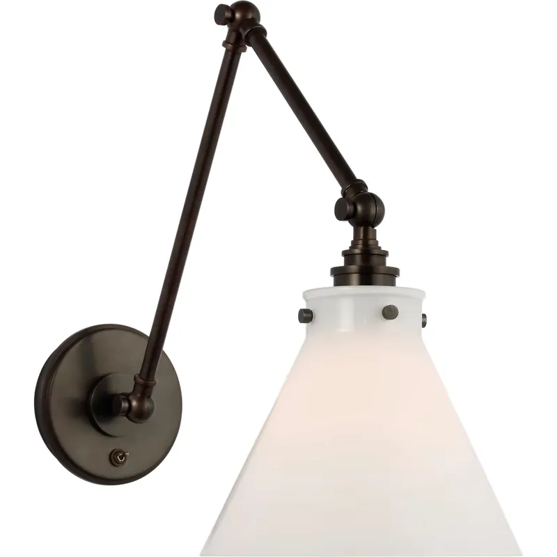 Chapman & Myers Parkington 15.5 inch 15 watt Bronze Double Library Wall Light in White Glass