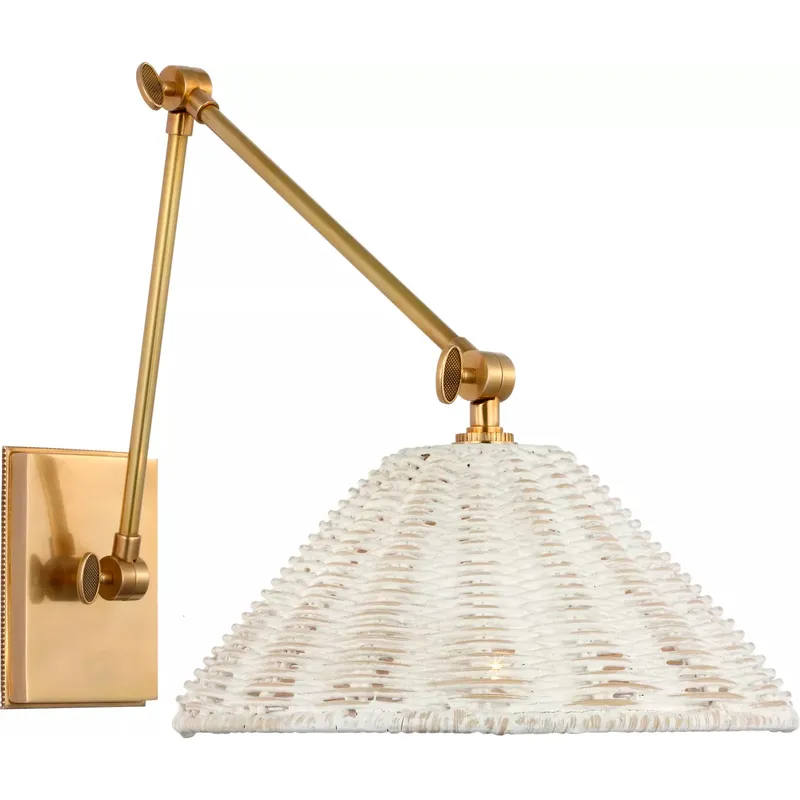 Marie Flanigan Wimberley 15 inch 5.5 watt Soft Brass Double Library Wall Light in White Wicker