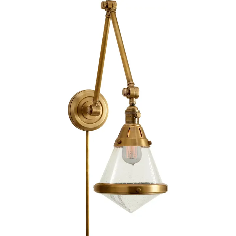 Thomas O'Brien Gale 17 inch 60 watt Hand-Rubbed Antique Brass Swing Arm Wall Light in Seeded Glass
