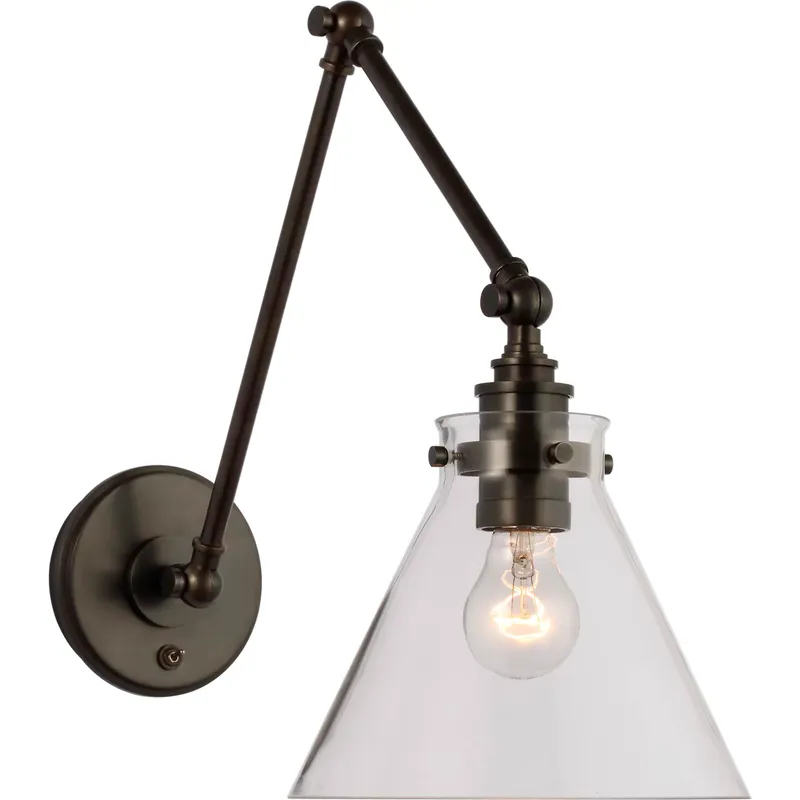 Chapman & Myers Parkington 15.5 inch 15 watt Bronze Double Library Wall Light in Clear Glass