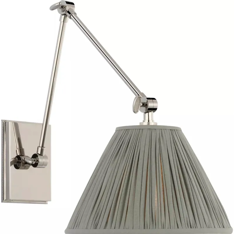 Marie Flanigan Wimberley LED 9 inch Polished Nickel Double Arm Sconce Wall Light in Blue Linen Pleated