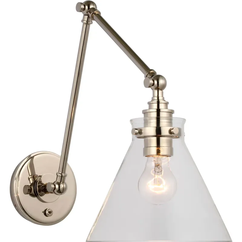 Chapman & Myers Parkington 15.5 inch 15 watt Polished Nickel Double Library Wall Light in Clear Glass