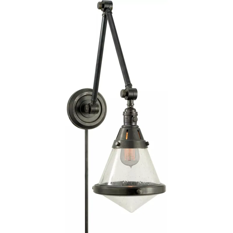 Thomas O'Brien Gale 17 inch 60 watt Bronze Swing Arm Wall Light in Seeded Glass