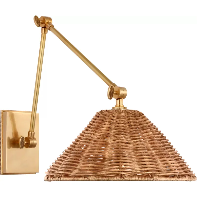 Marie Flanigan Wimberley 15 inch 5.5 watt Soft Brass Double Library Wall Light in Natural Wicker